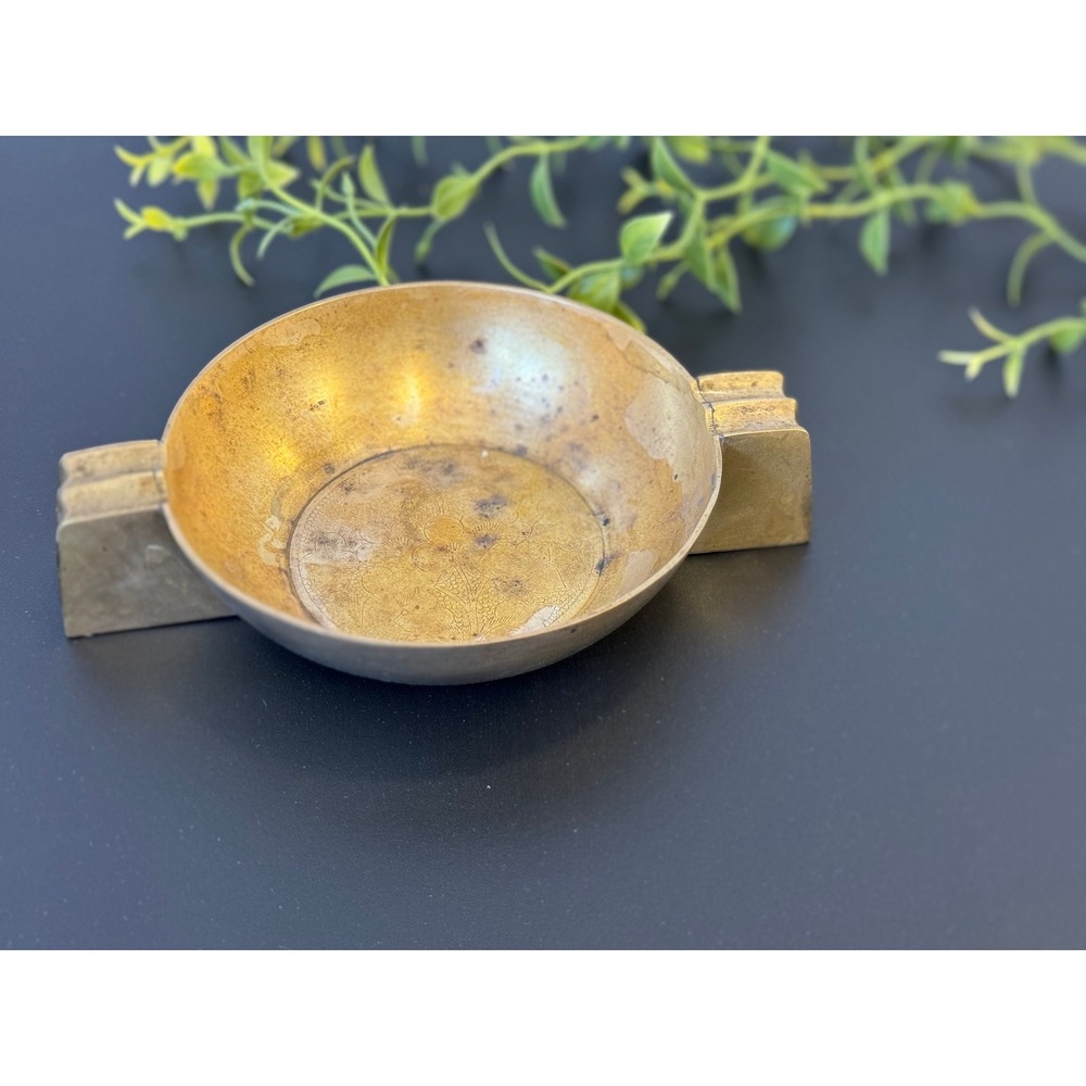 Vintage Brass Ashtray: Ornate Trinket Dish